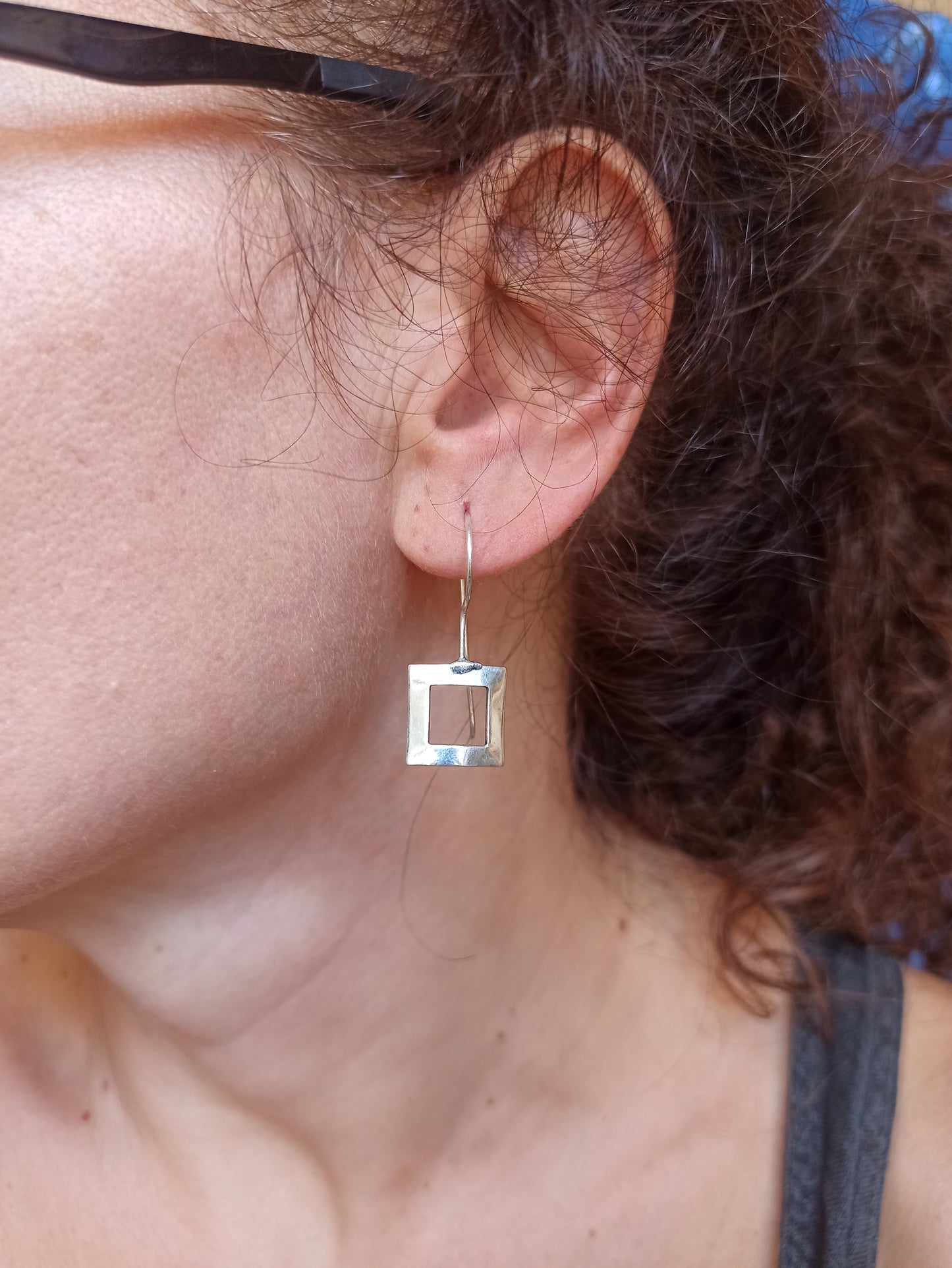 Silver Boho Dangle Square Earrings