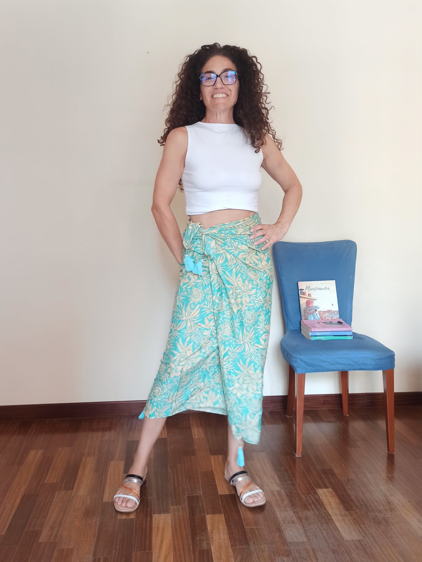 Aqua and butter green pareo A104