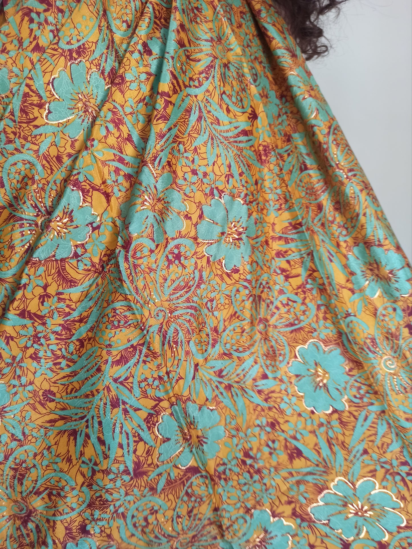 Ecru pareo, burgundy green and gold A73