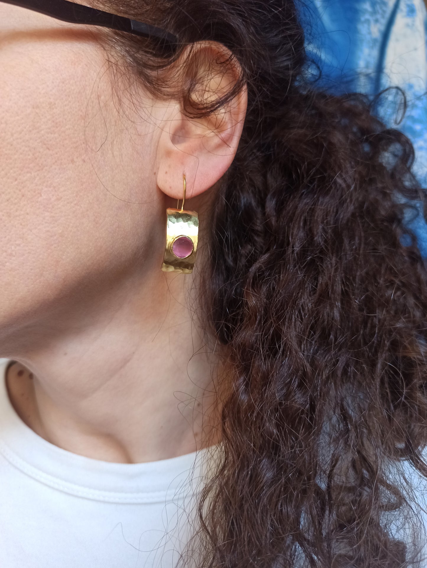 Pink shield earrings