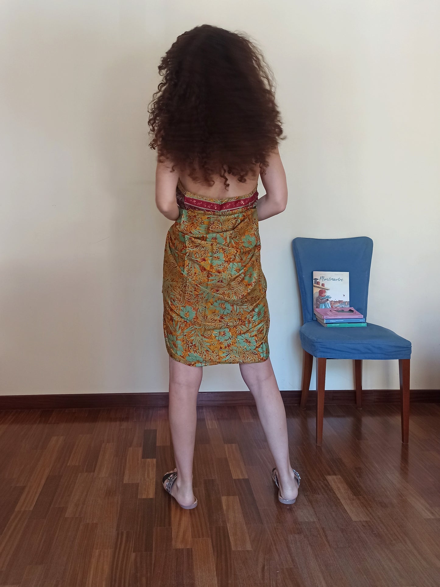 Ecru pareo, burgundy green and gold A73