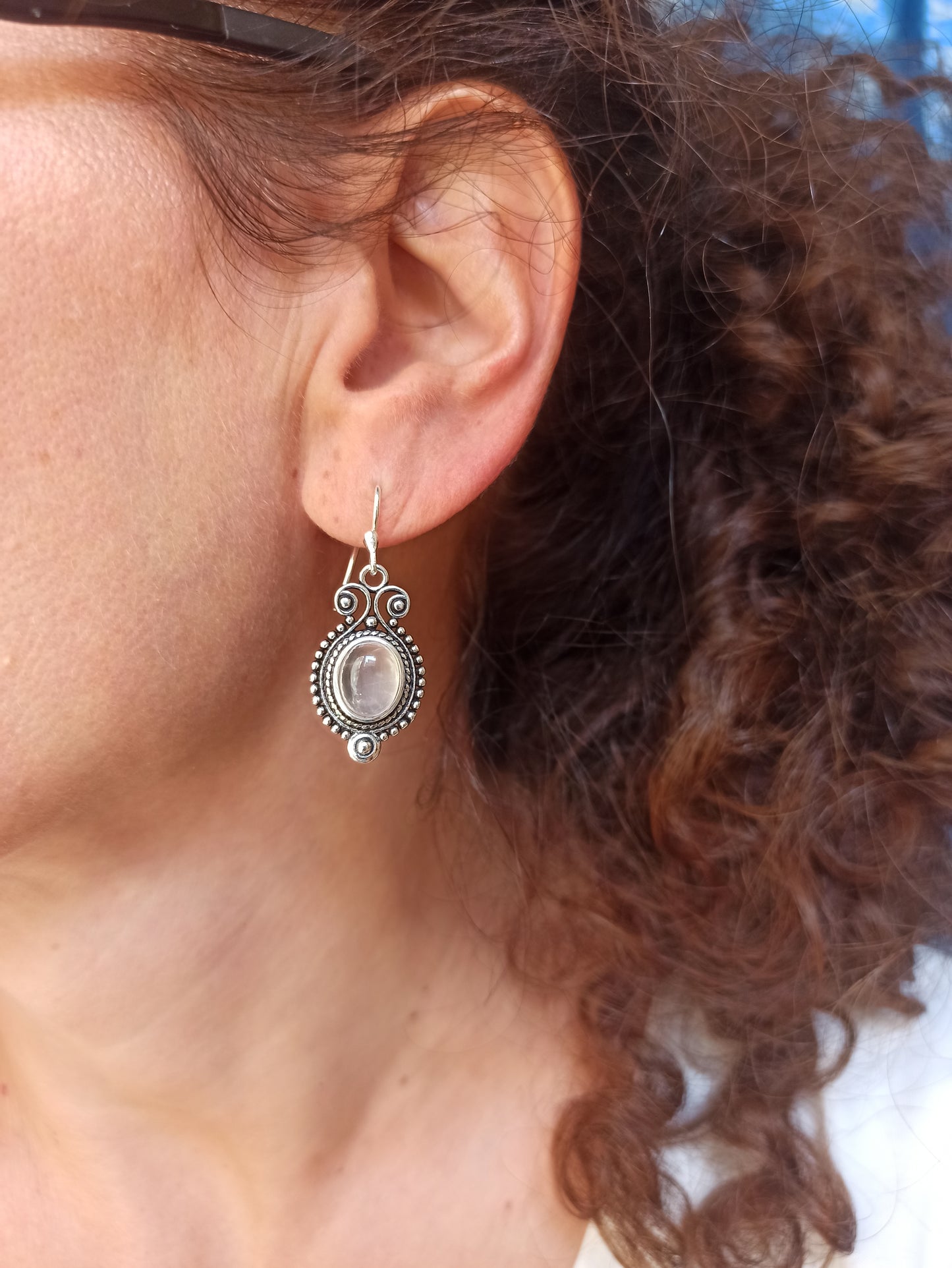 Pink silver boho earrings