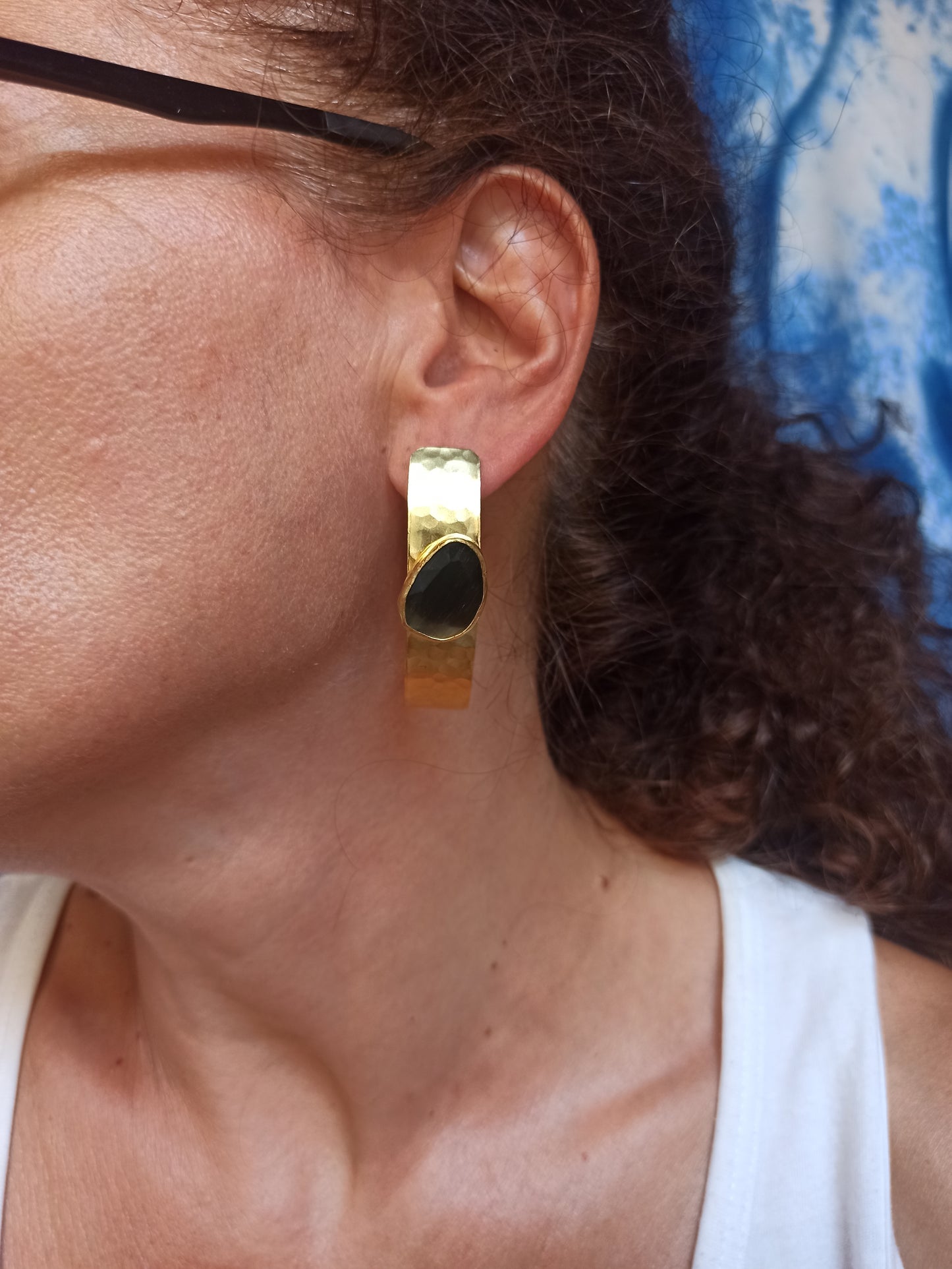 Long black shield earrings