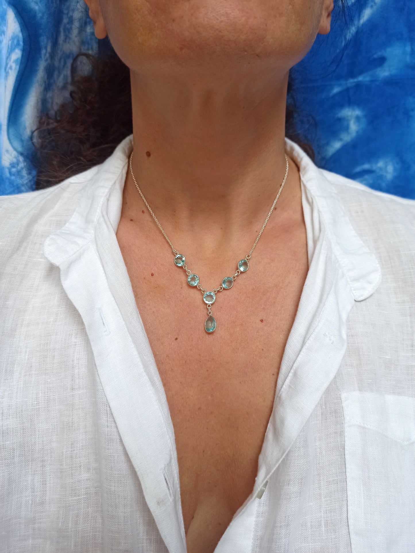 925 silver necklace with aquamarine 23L