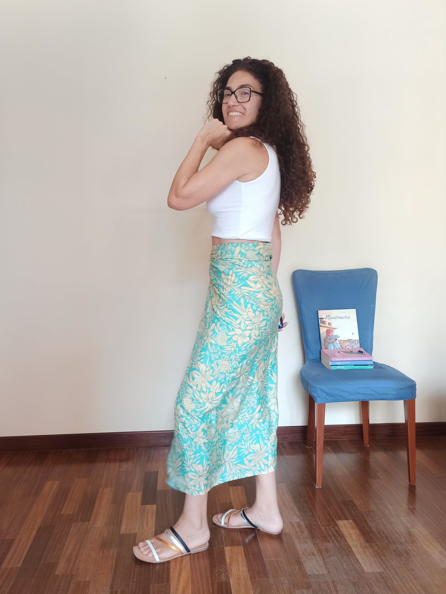 Aqua and butter green pareo A104