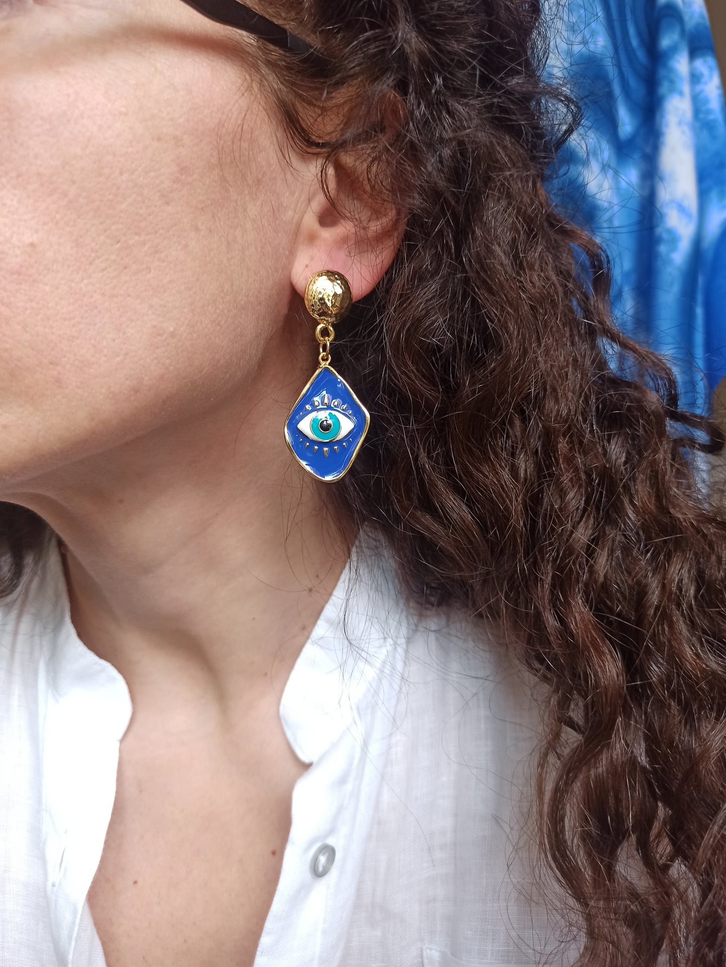 Blue Turkish eye golden earrings