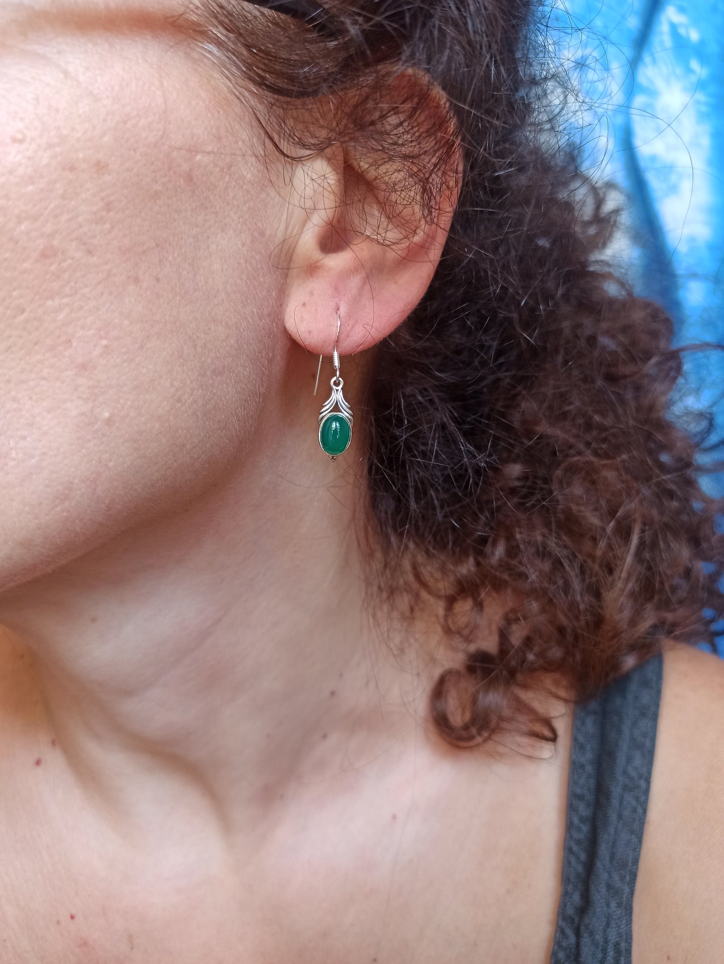 Green onyx 925 silver earrings