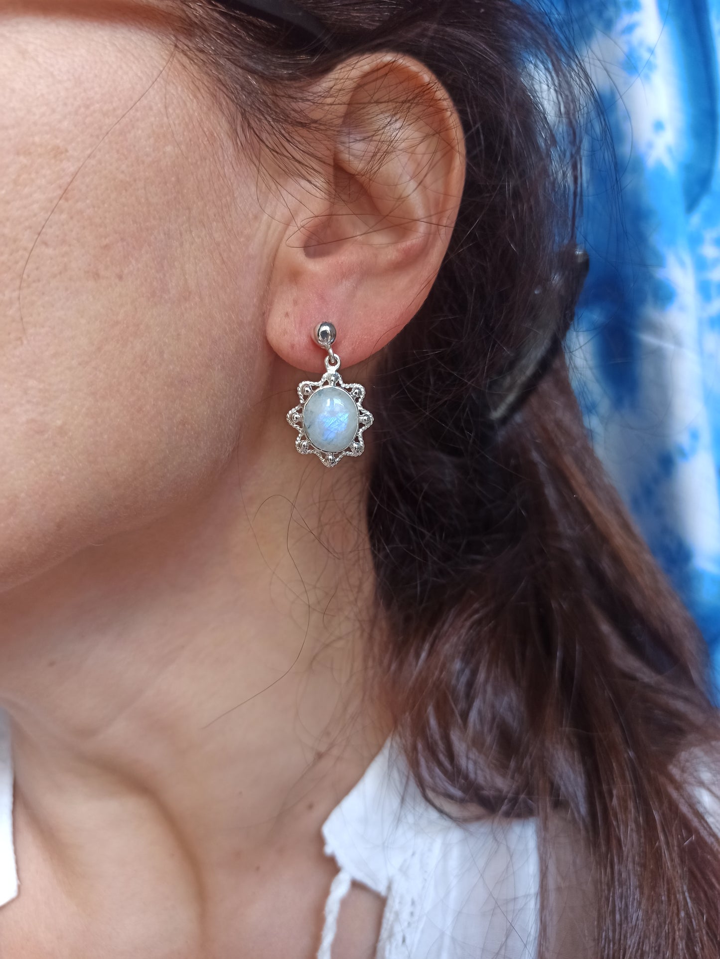 Rainbow moonstone 925 silver earrings