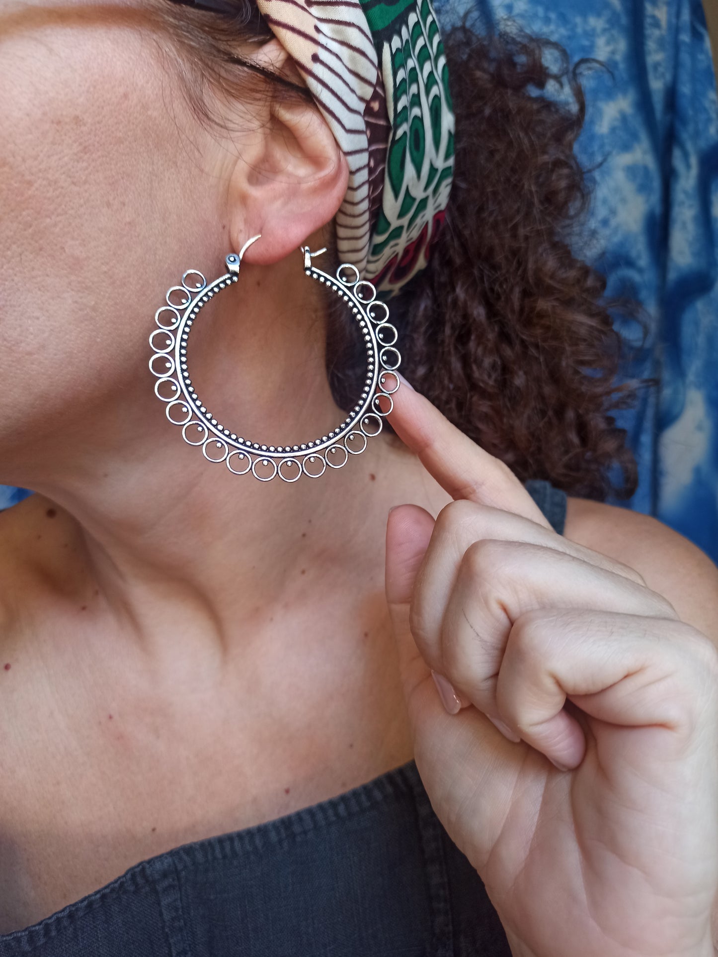 Silver boho hoop earrings