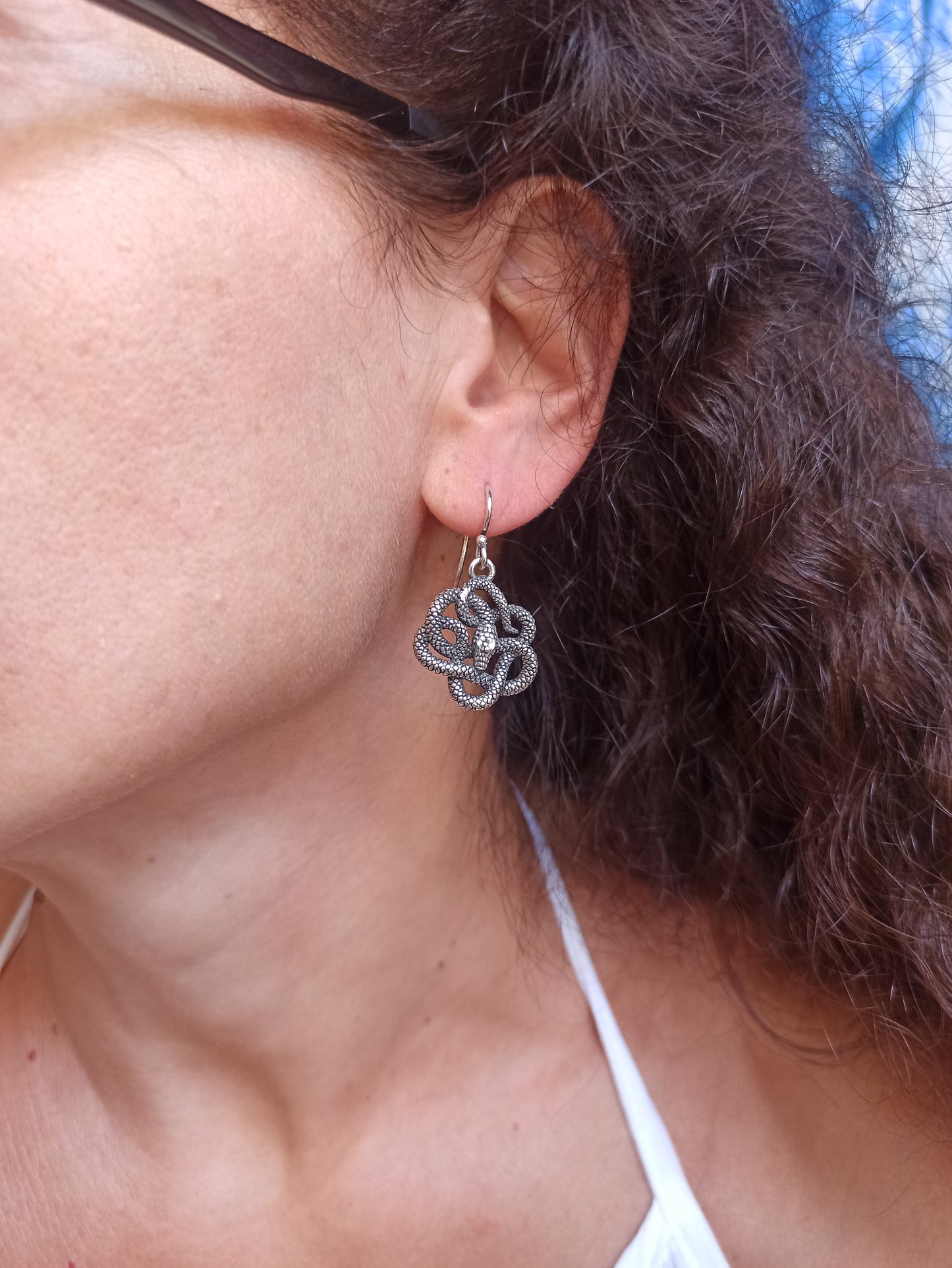 Boho silver snake earrings