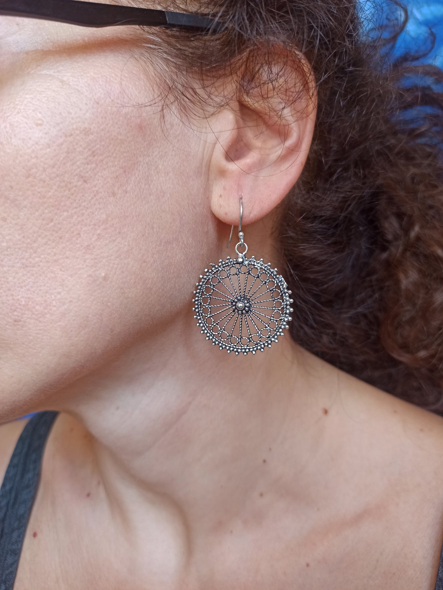 Ashoka chakra silver boho earrings