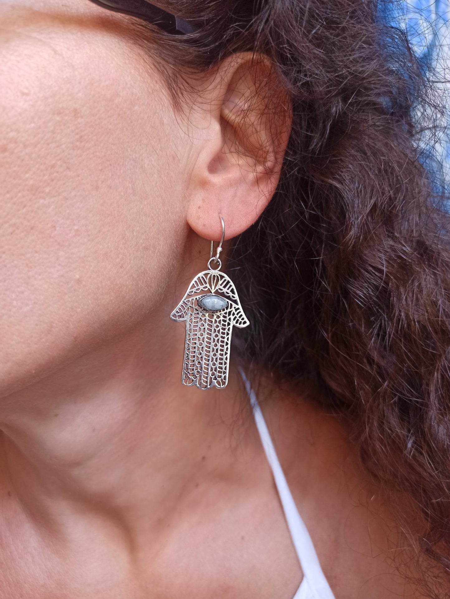 Boho silver labradorite earrings