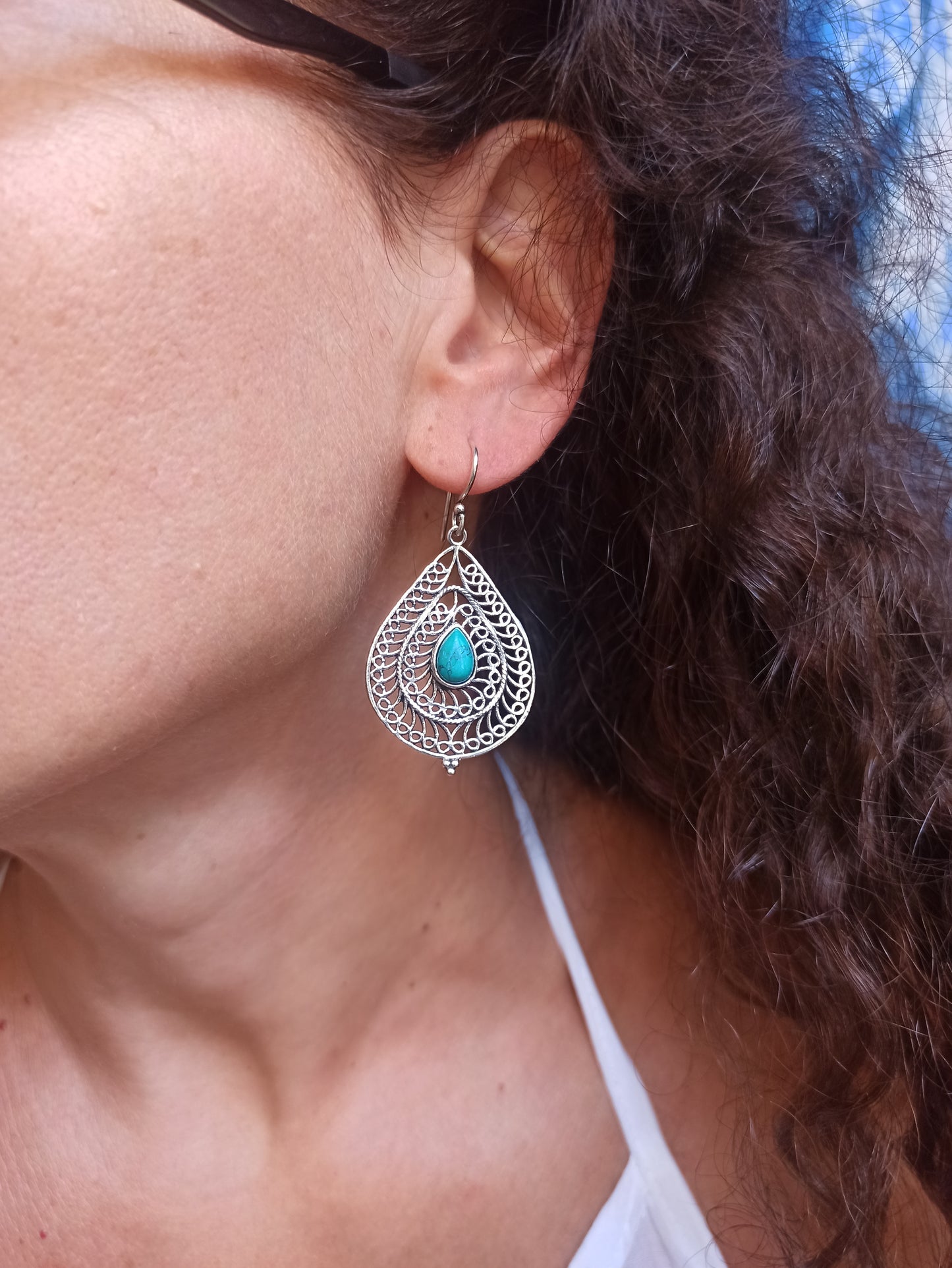 Turquoise silver boho earrings