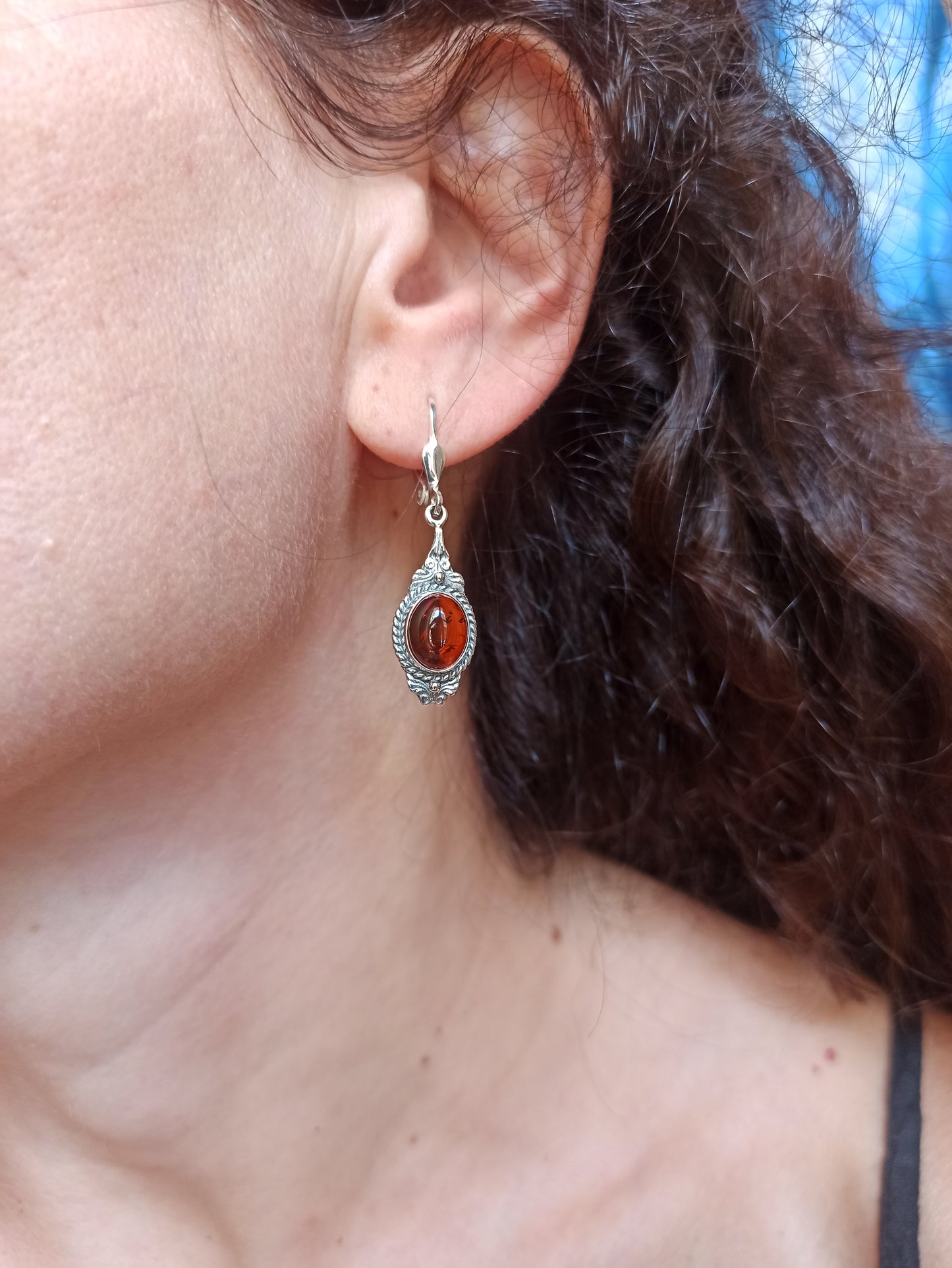 Silver 925 amber earrings A2