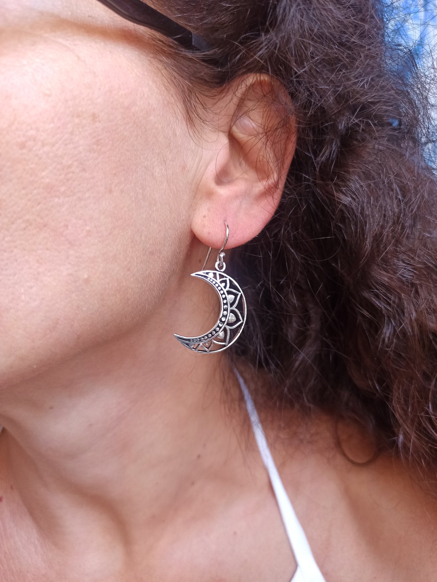 Boho silver moon earrings