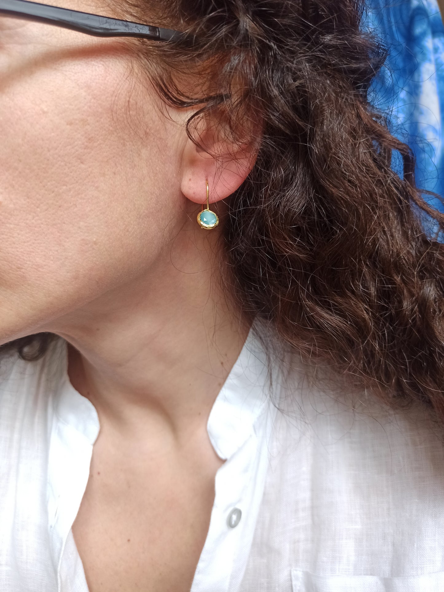 Mini round light blue stone earrings