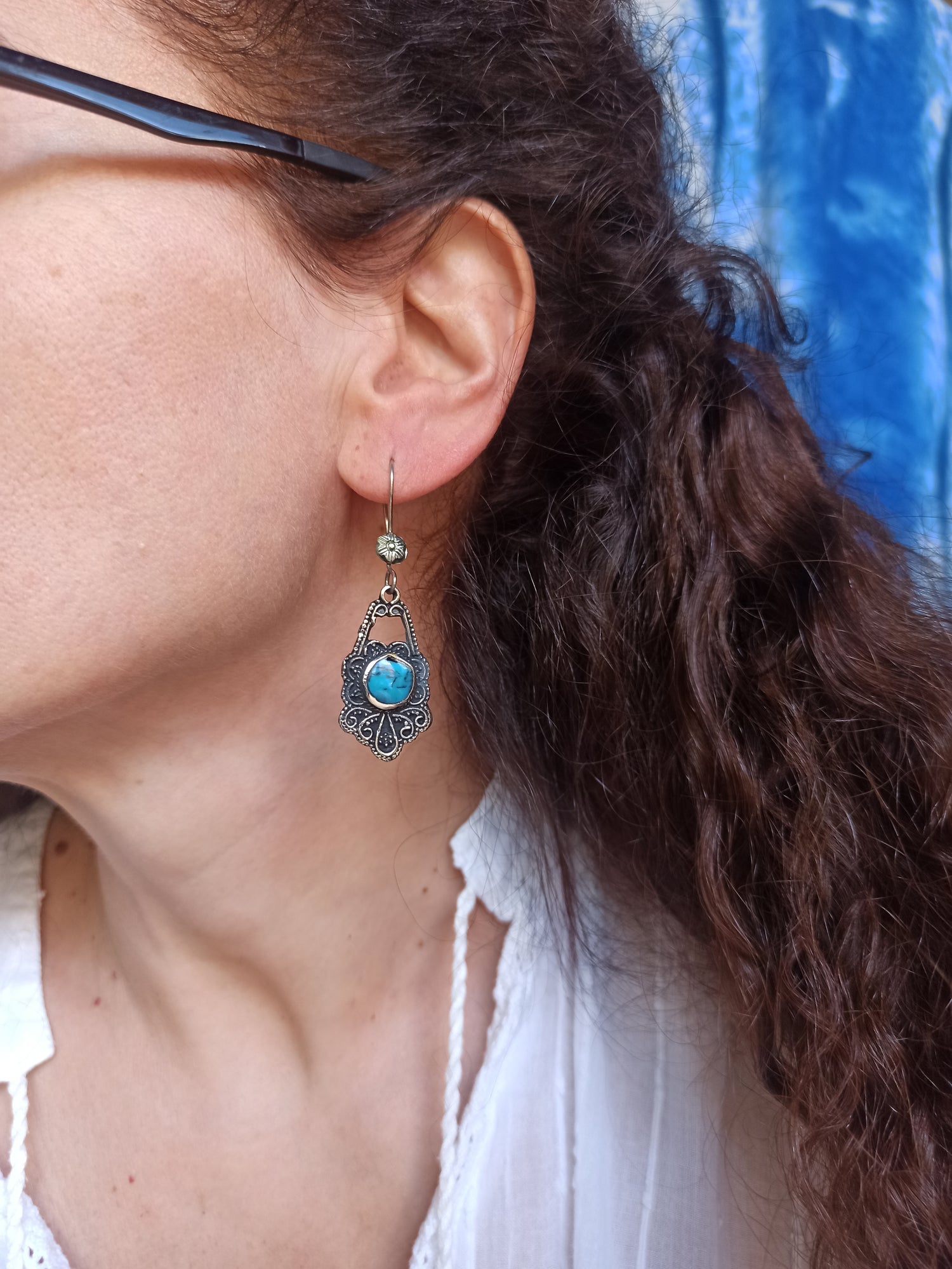 Orecchini a goccia vintage in turchese: pendenti fatti a mano in argento sterling - Italia Orecchini a goccia vintage in turchese: pendenti fatti a mano in argento sterling - Italia