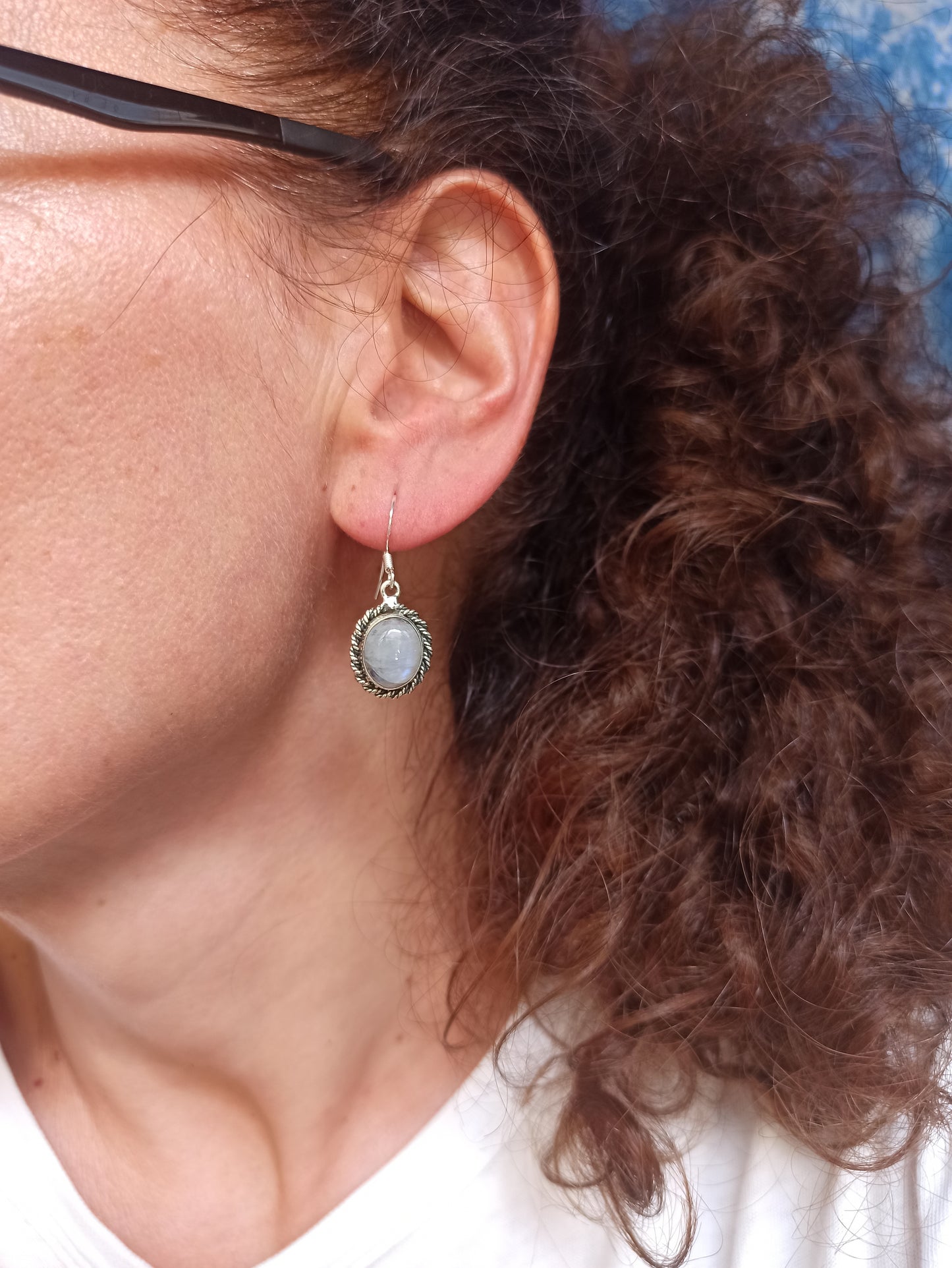 925 Silver Rainbow Moonstone Earrings R16