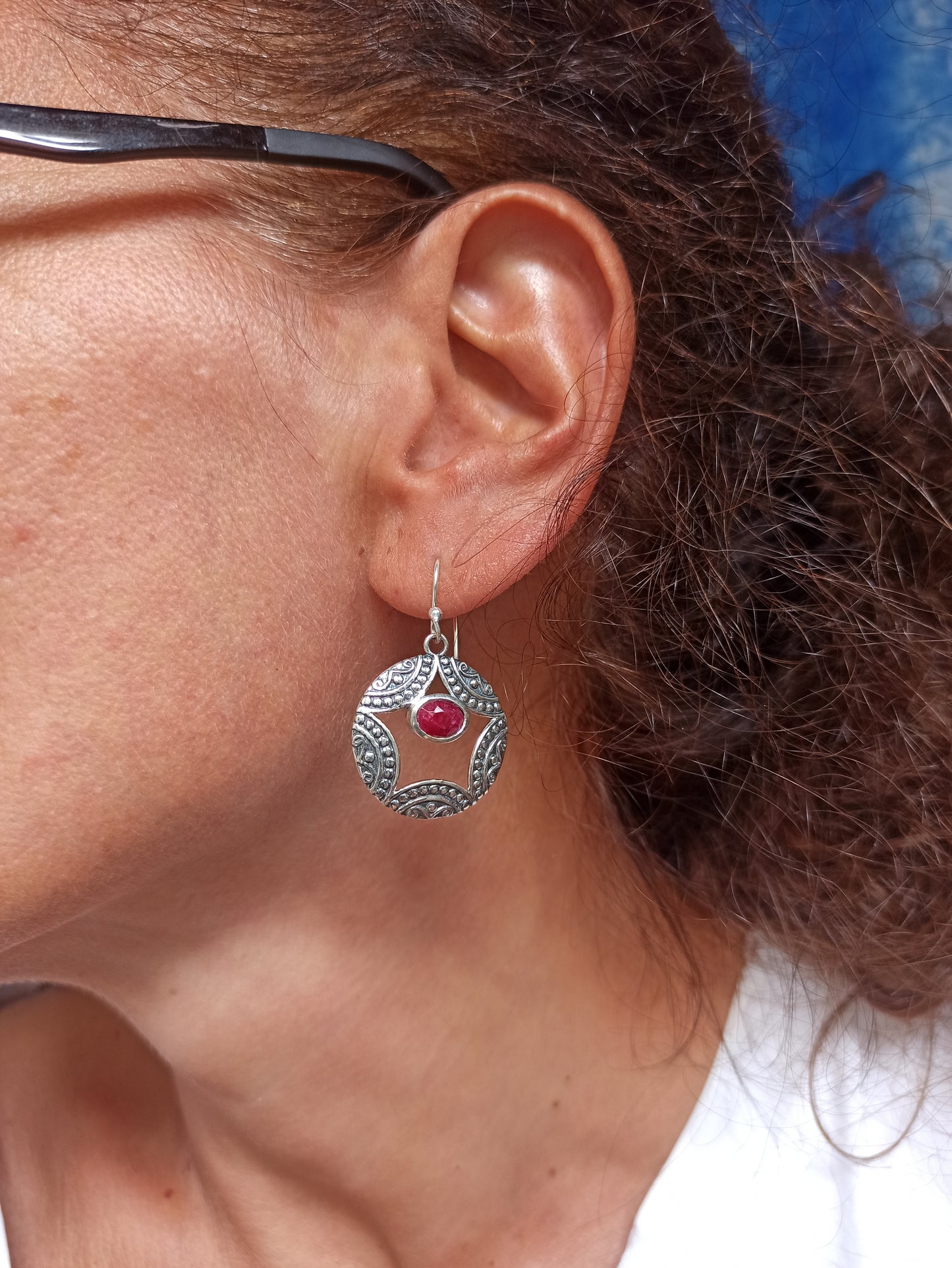 925 silver earrings with ruby ​​root R47