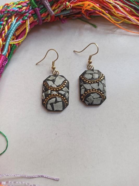 Gray Nepalese mosaic earring