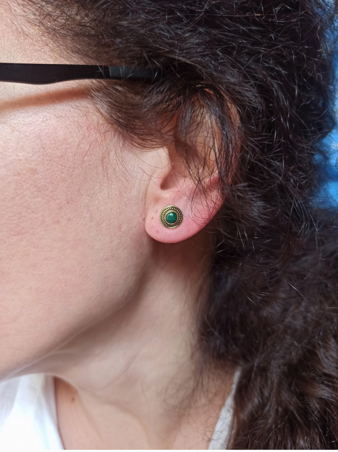 Gold Boho Earrings Green Lobe