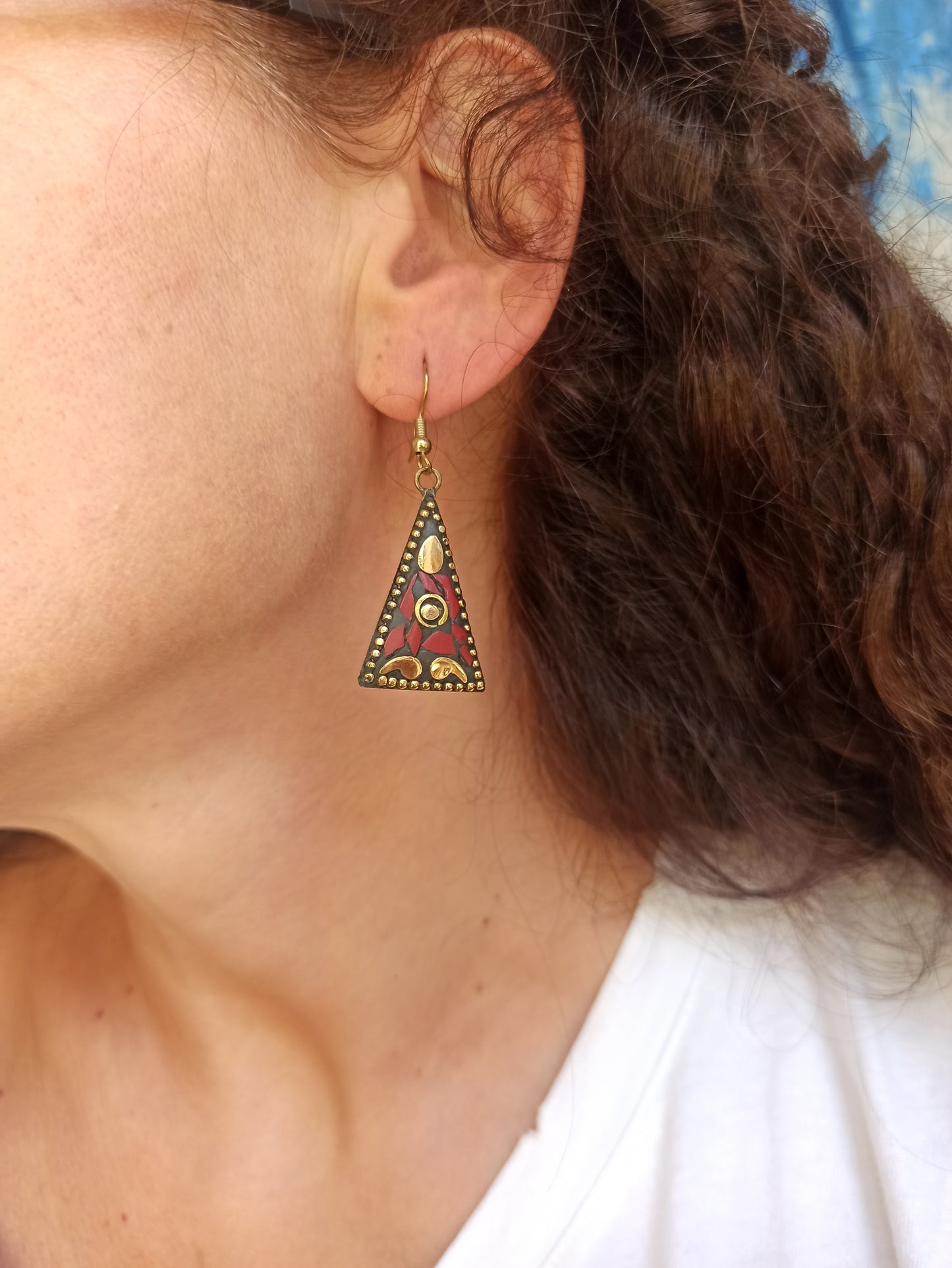 Red Nepalese mosaic earrings