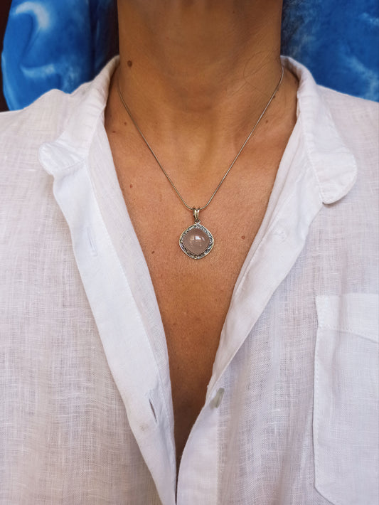 Ciondolo argento 925 quarzo rosa F49