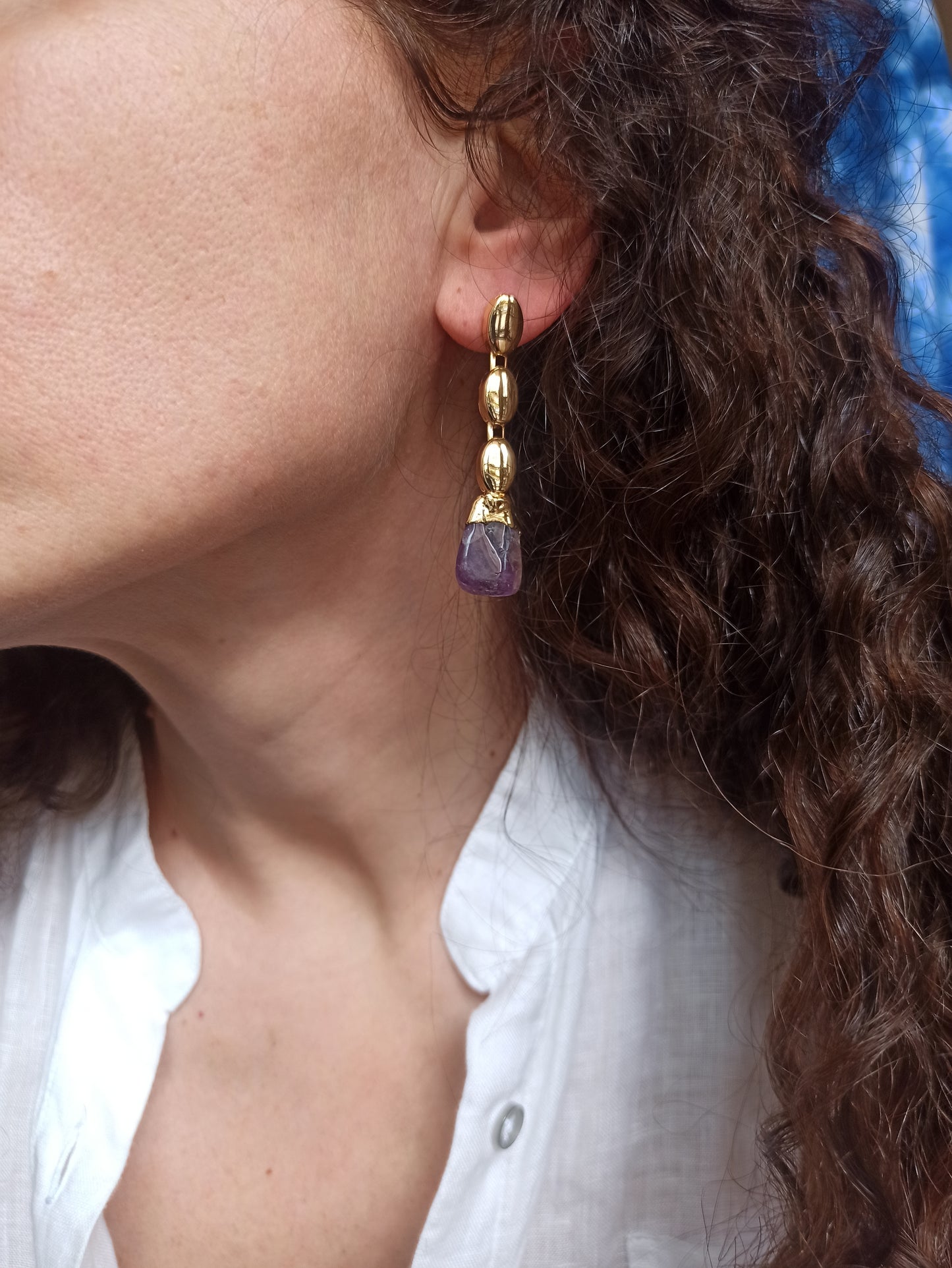 Golden amethyst chip earrings