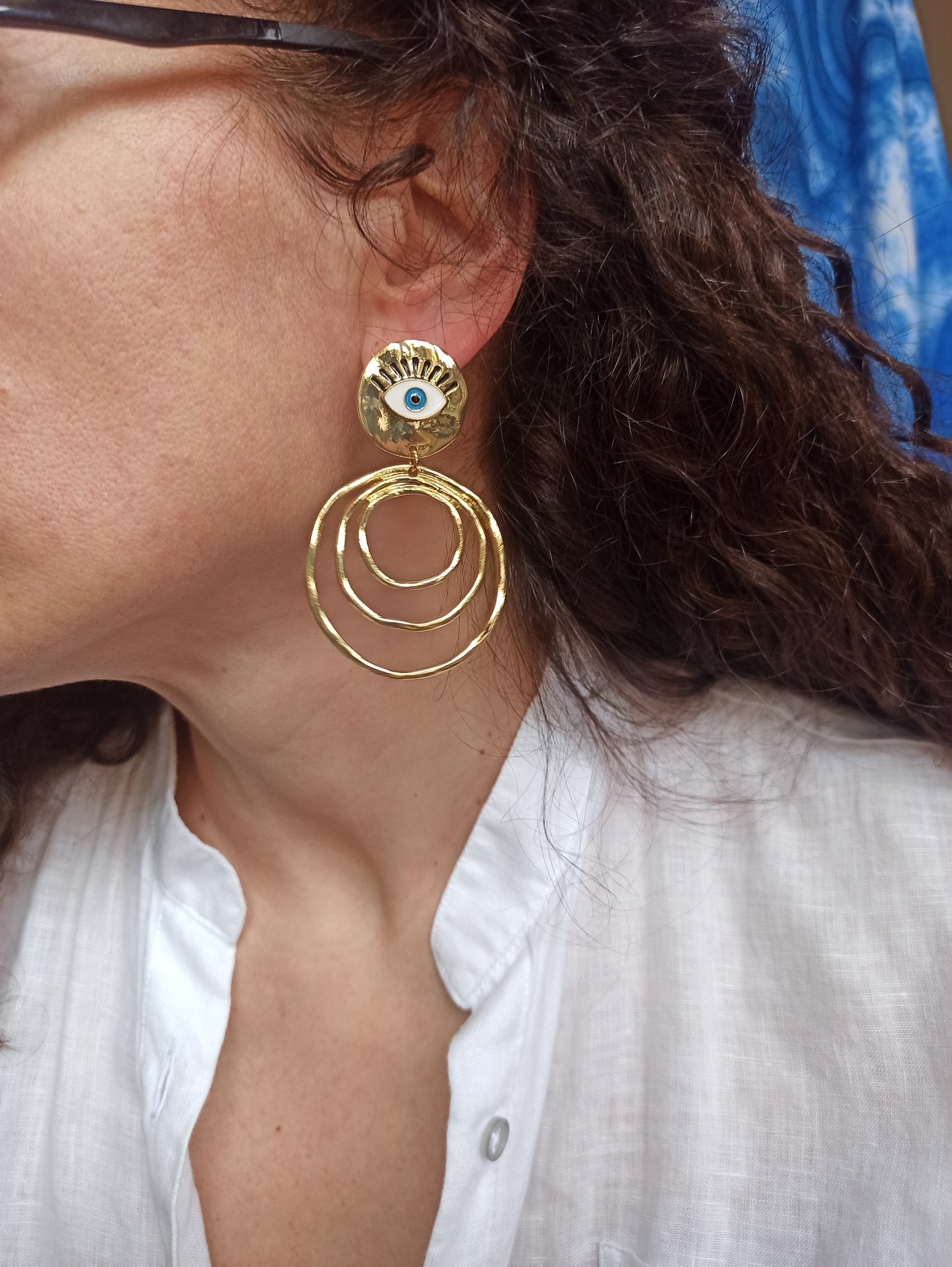 Golden Turkish eye circle earrings