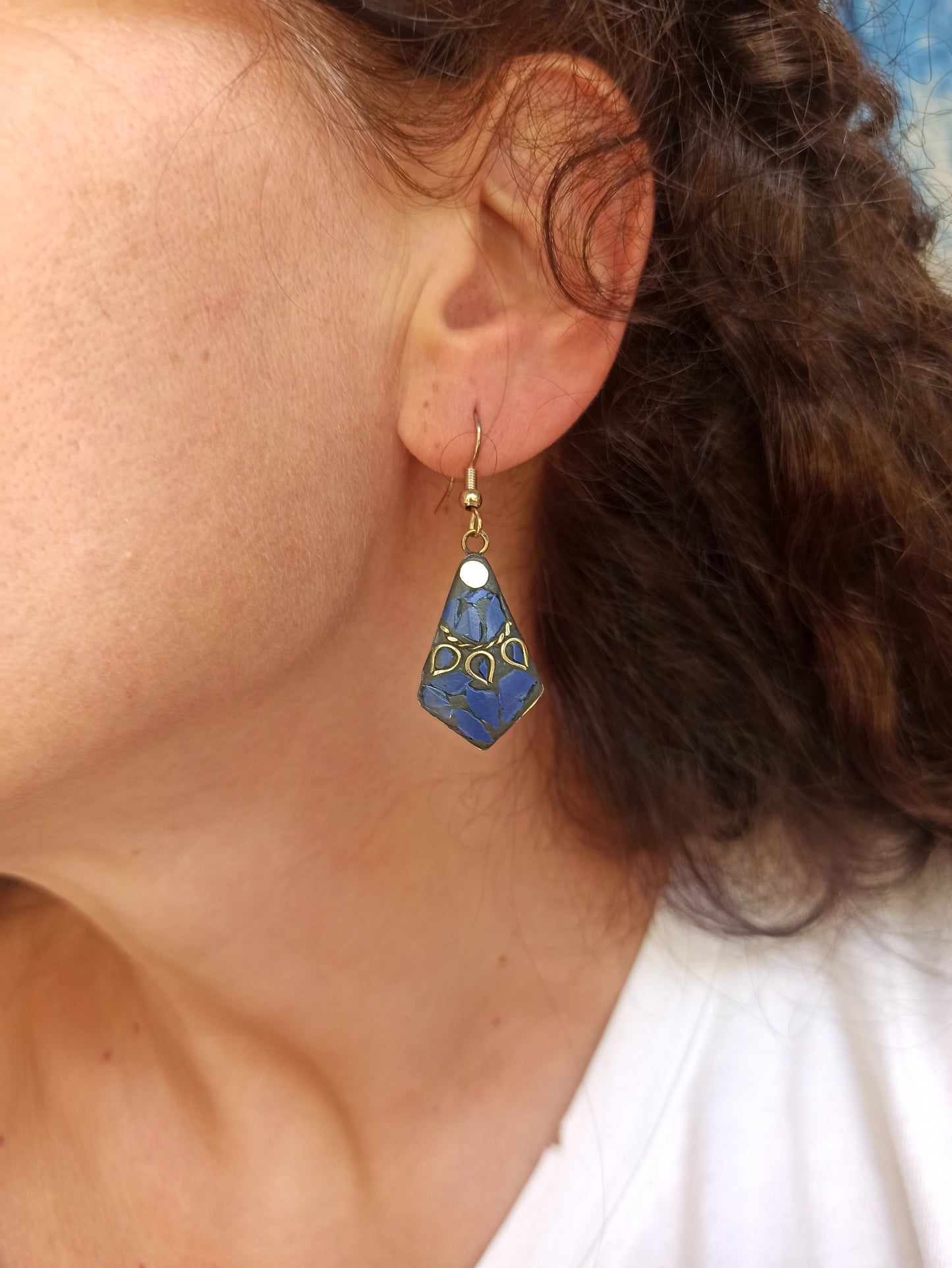 Blue Nepalese mosaic earring