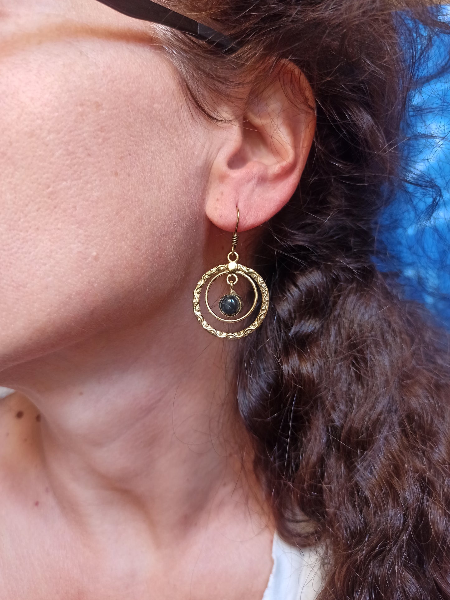 Black onyx golden boho earrings