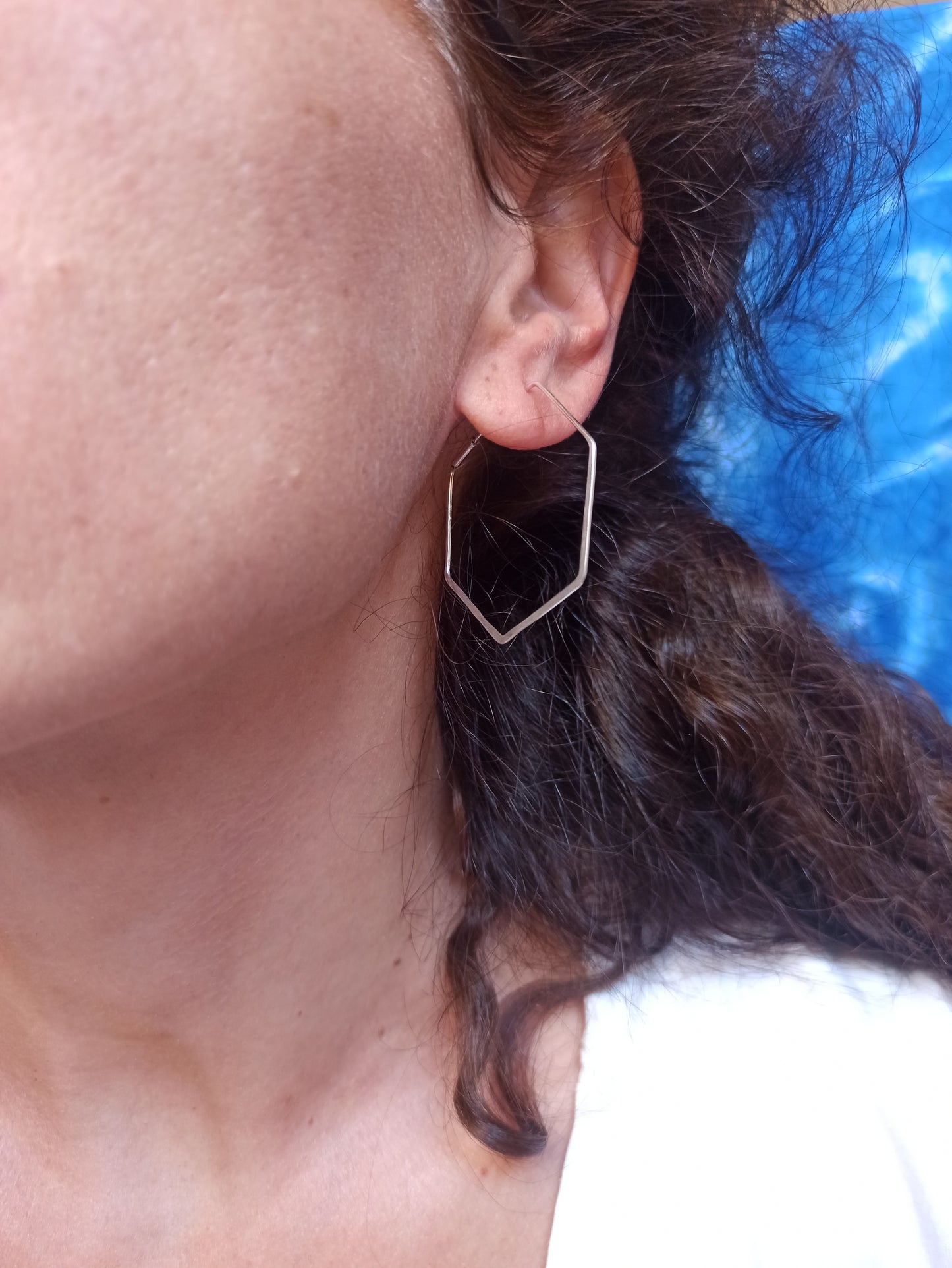 Silver Boho Hexagon Hoop Earrings