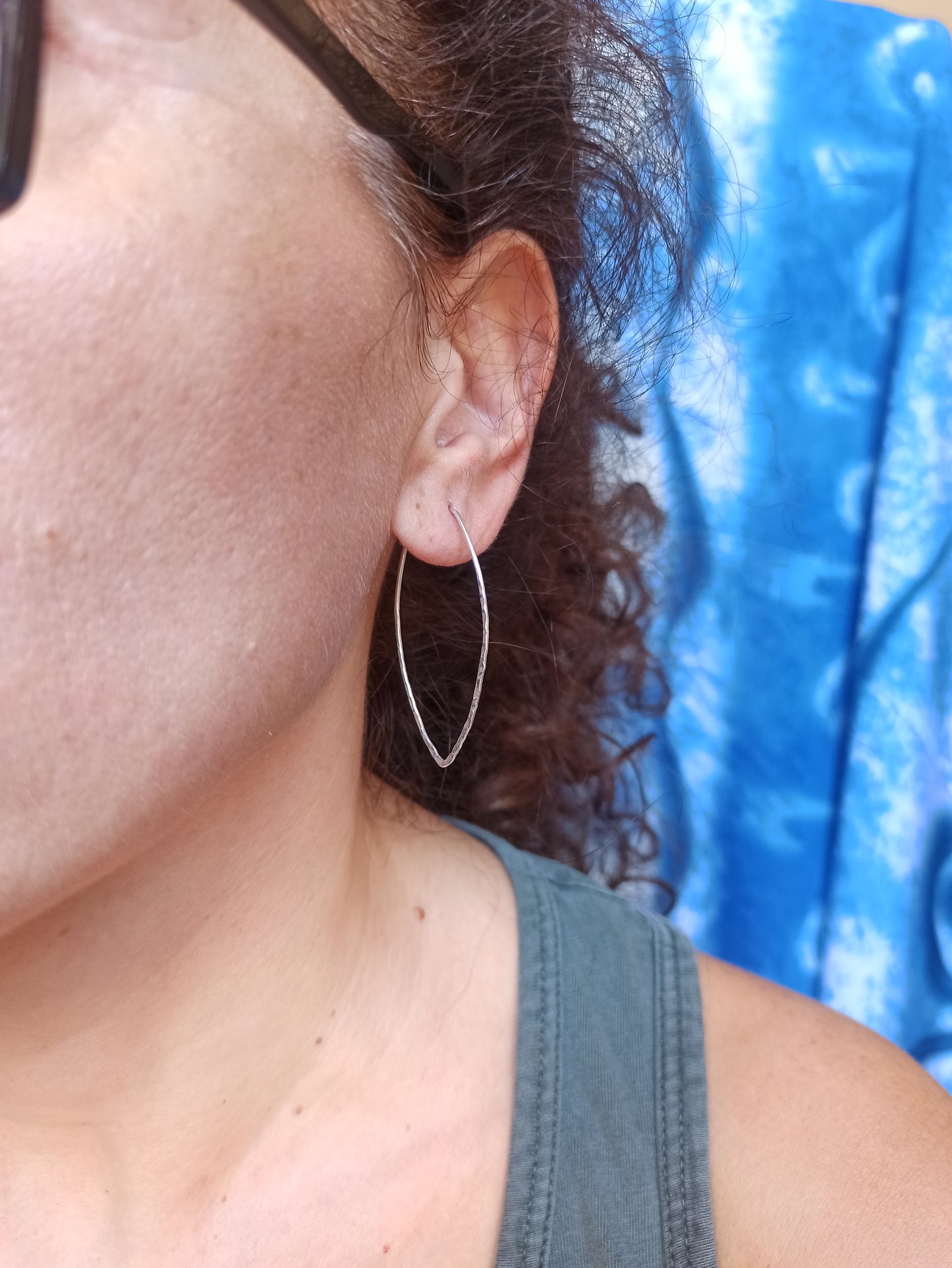 Boho silver hoop drop earrings