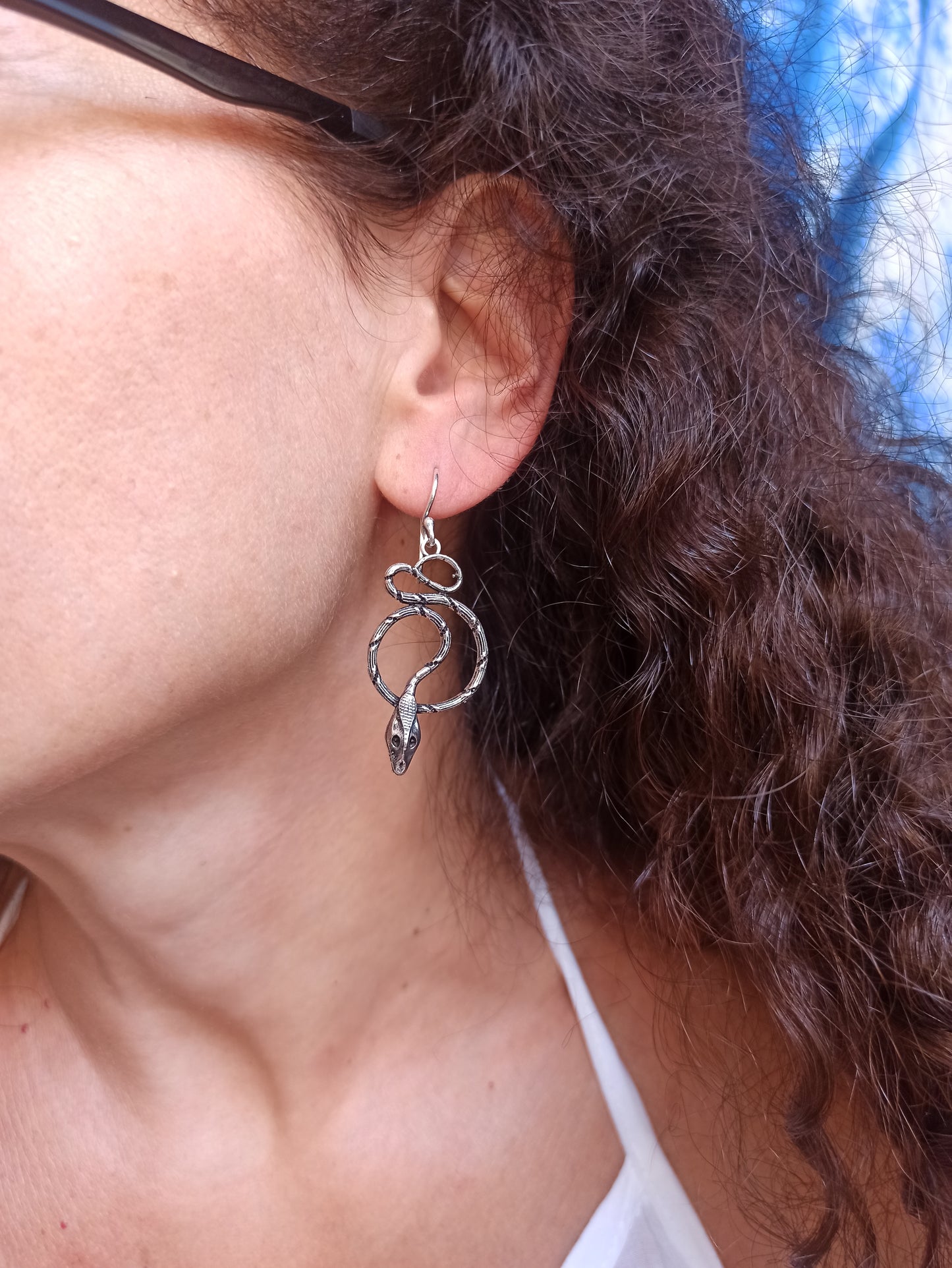 Boho silver snake earrings