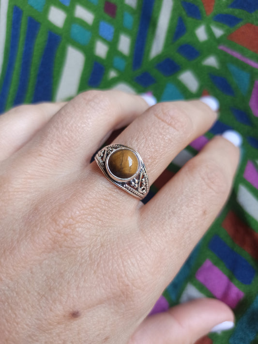 925 silver tiger's eye ring k56