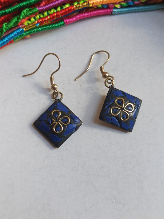 Blue Nepalese mosaic earring