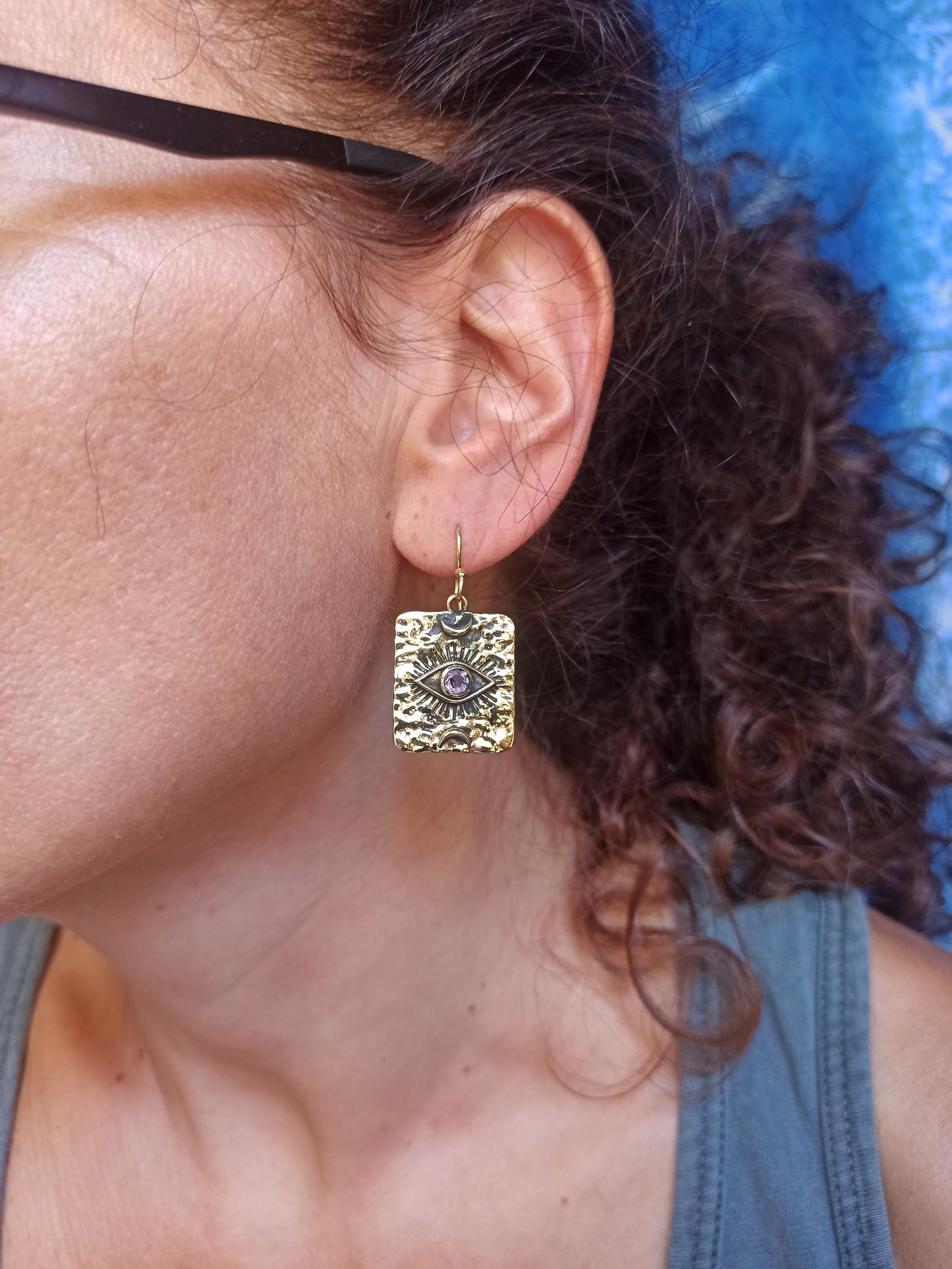 Purple eye boho earrings