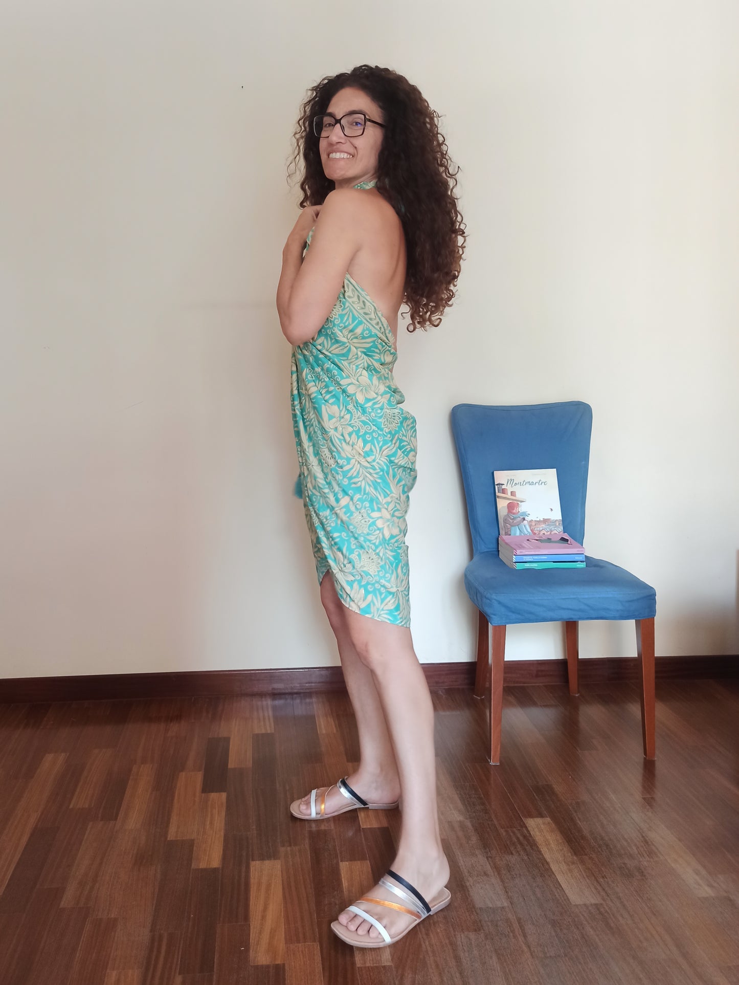 Aqua and butter green pareo A104