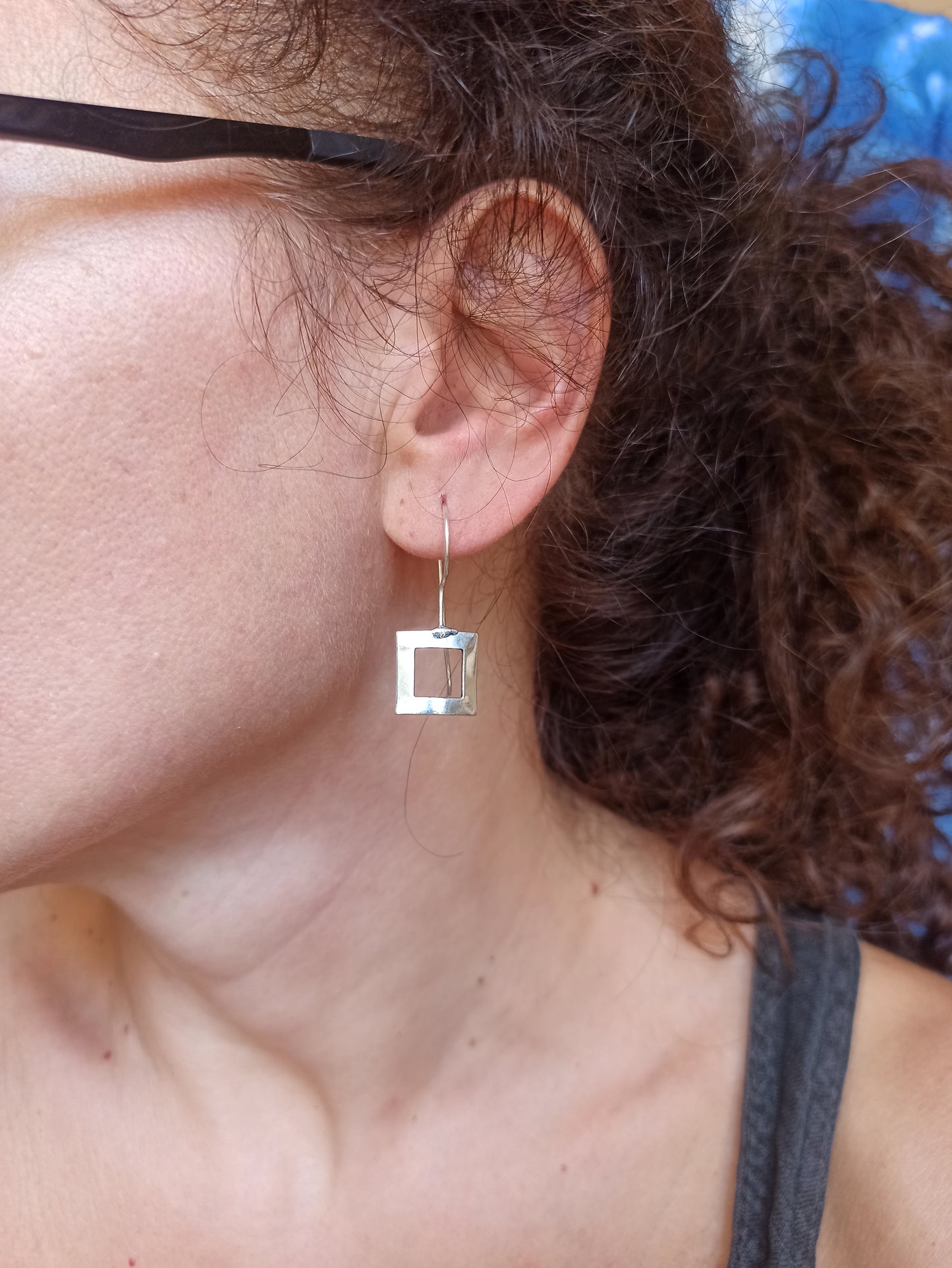 Silver Boho Dangle Square Earrings