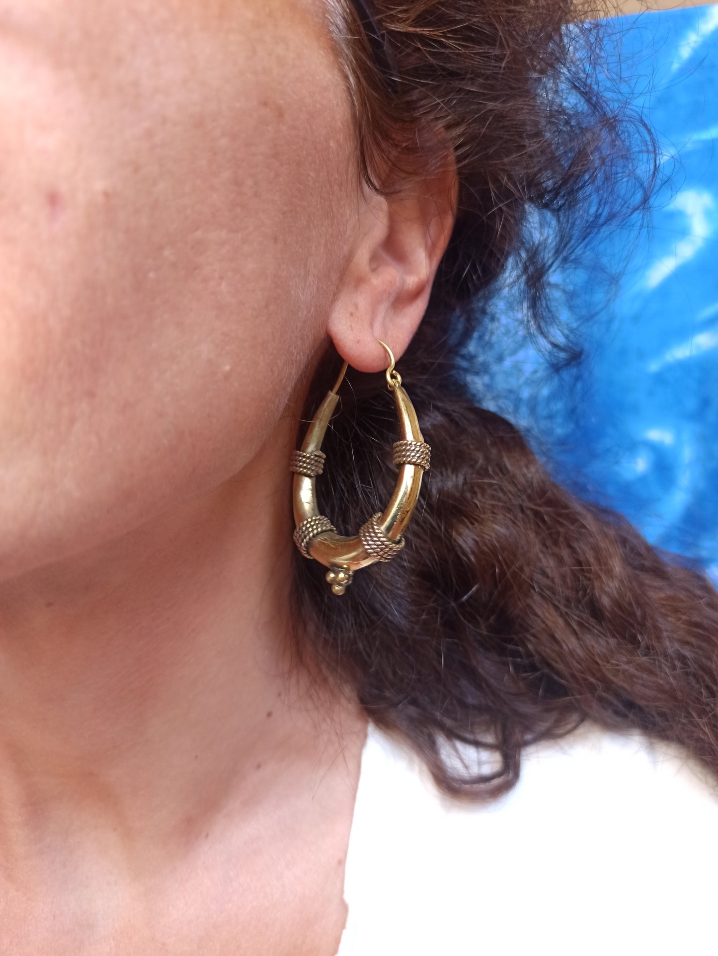 Gold Boho Earrings Oval Tribal Tip