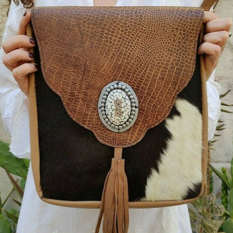 Wave flap leather shoulder bag