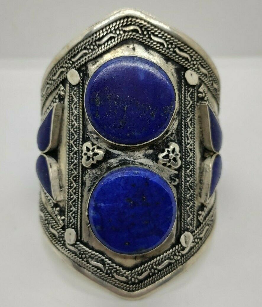 Antique vintage lapis lazuli open slave bracelet