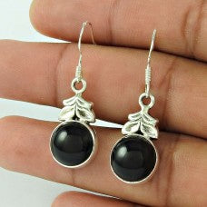 Black onyx silver earrings