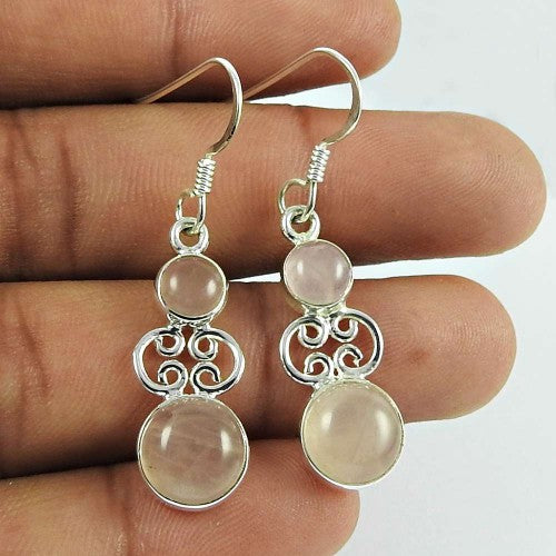 Rose quartz silver earrings