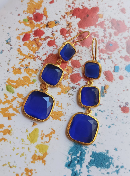 3 blue stone earrings