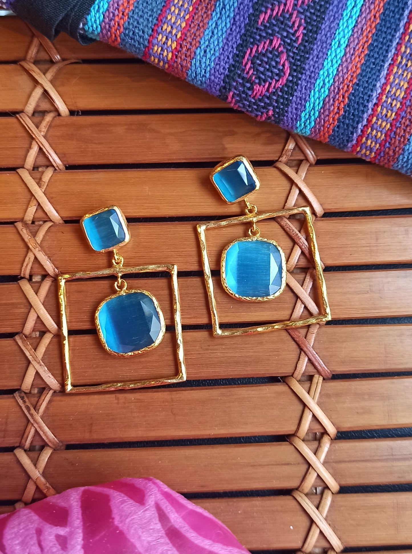 Blue square earrings