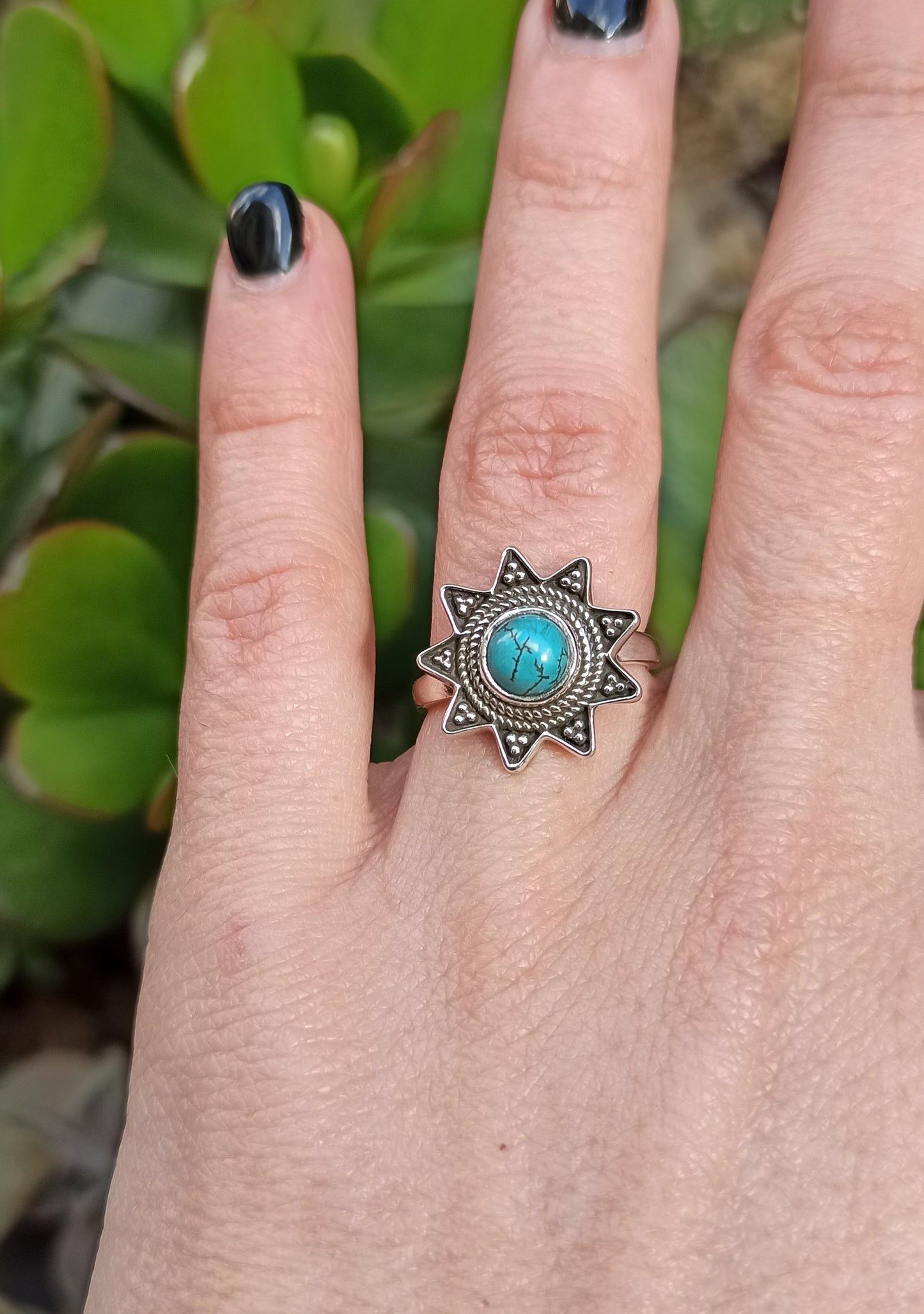 925 turquoise silver ring with tips