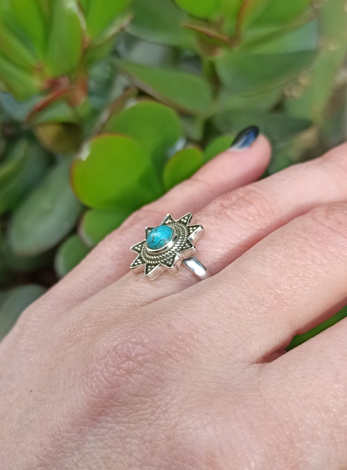 925 turquoise silver ring with tips