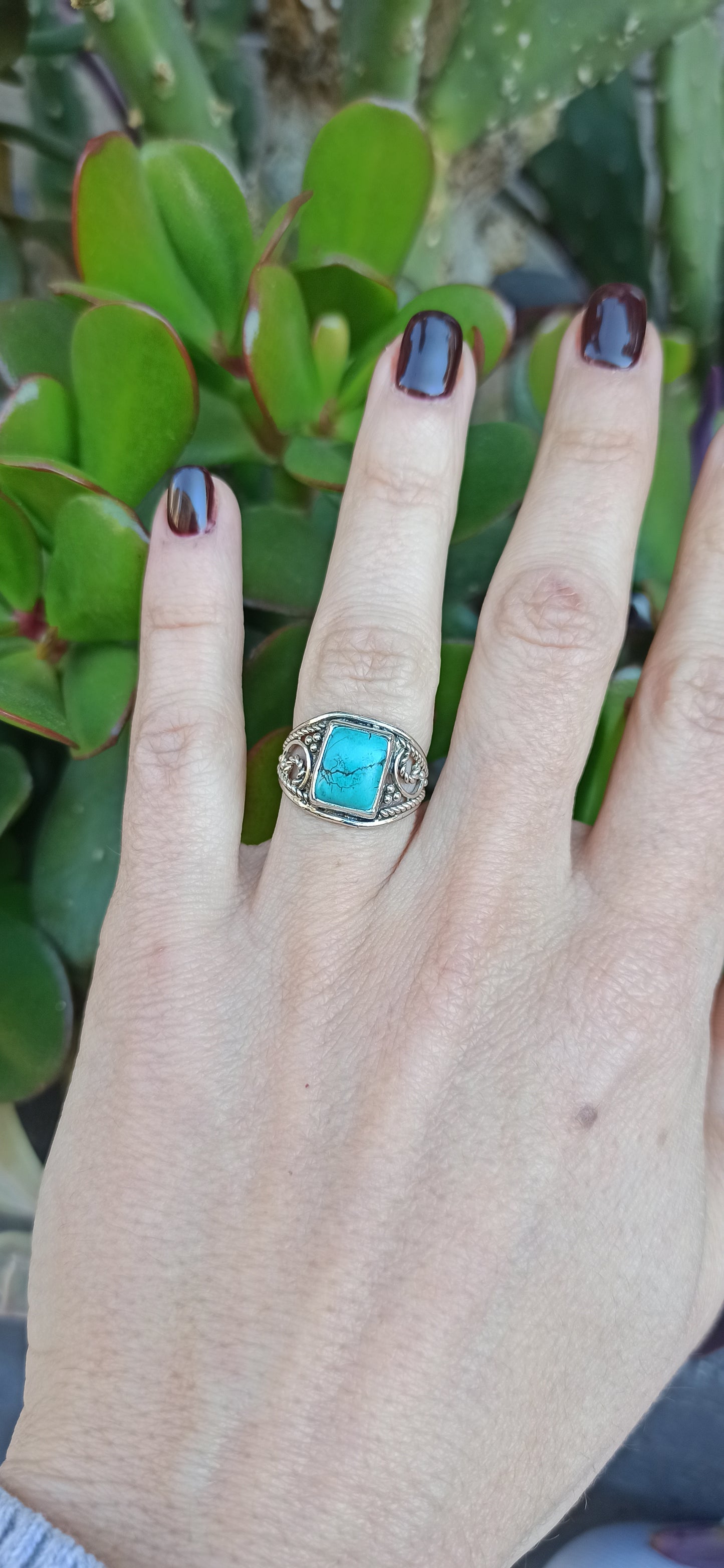 Square turquoise band ring