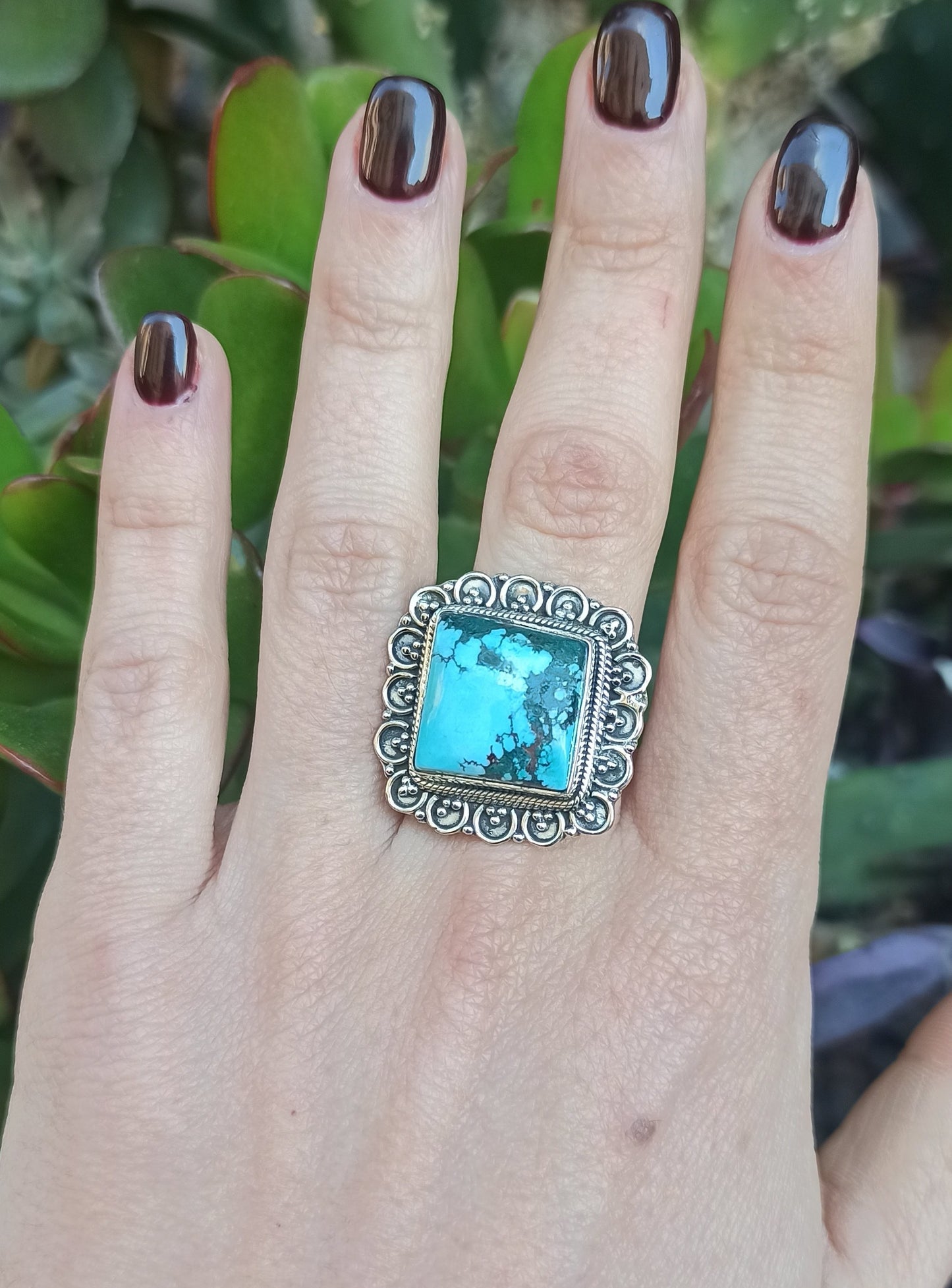 Square turquoise 925 silver ring